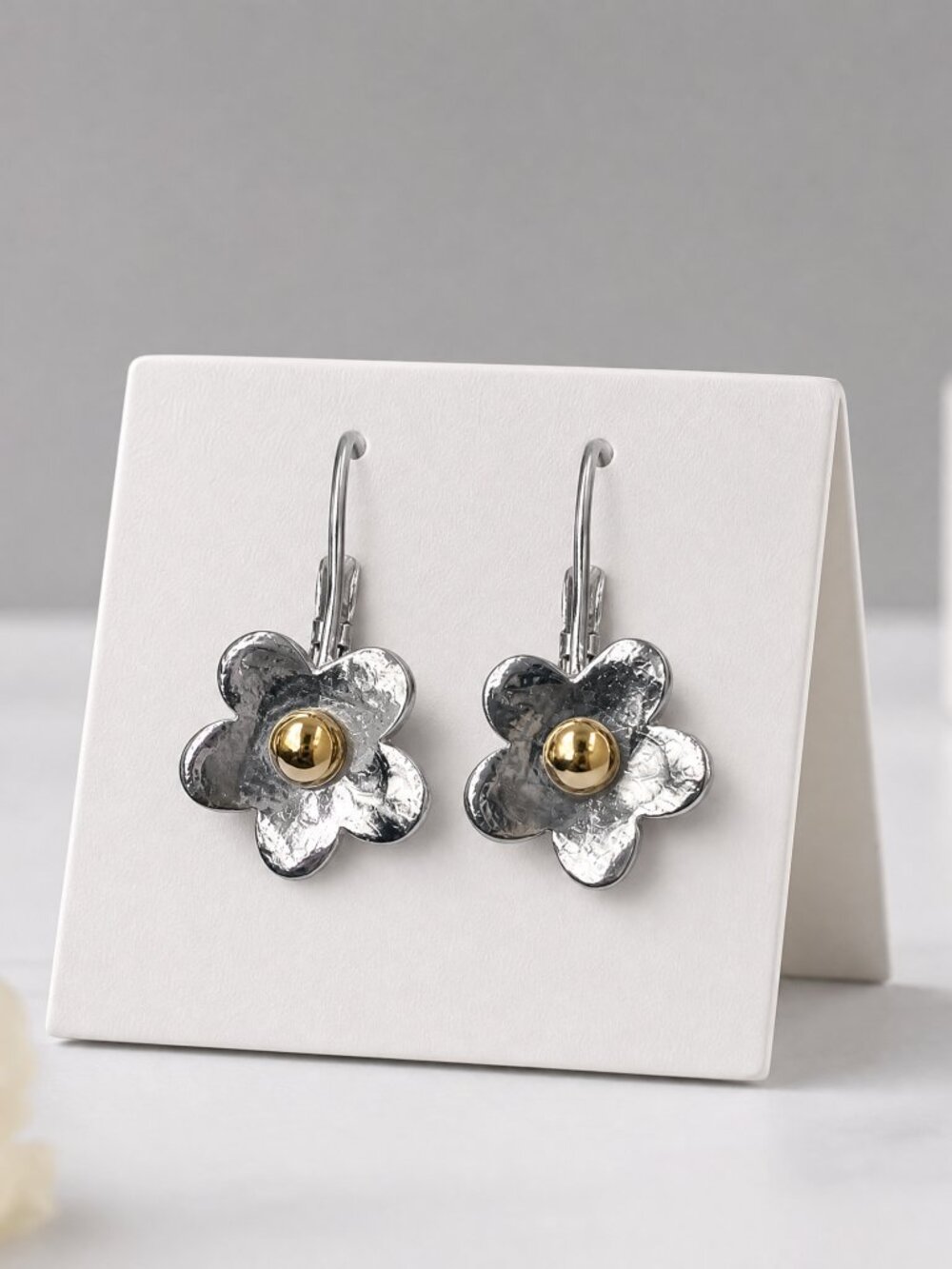 Lia Sophia Silver Flower Earrings with Gold Center Accents - Picture 3 of 8